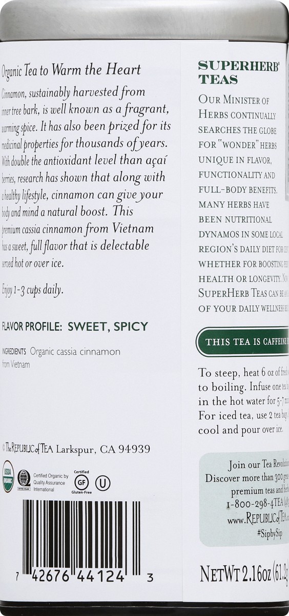 slide 5 of 9, The Republic of Tea Organic Vietnamese Cinnamon SuperHerb Tea, 36 ct