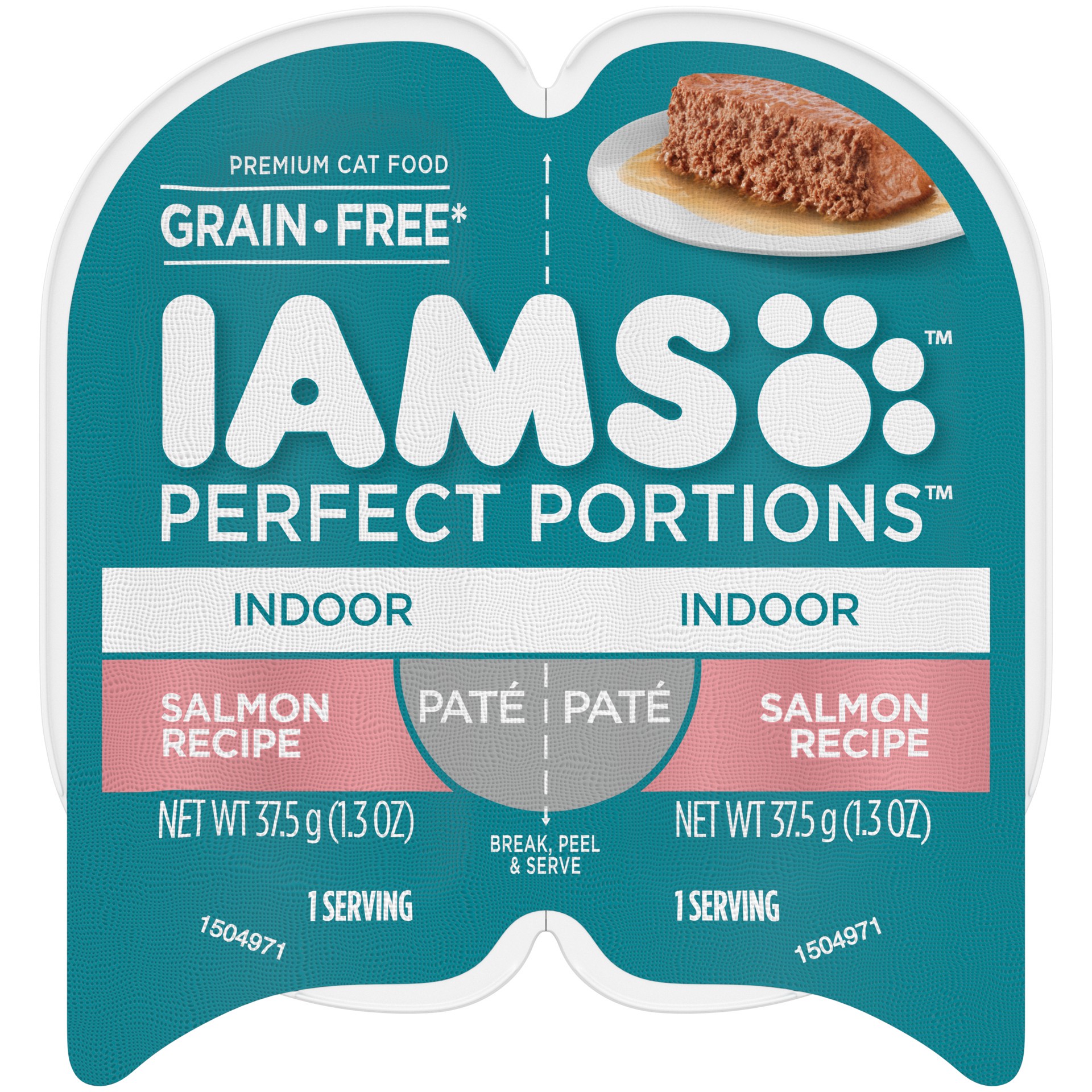 slide 1 of 1, IAMS PERFECT PORTIONS Indoor Adult Grain Free* Wet Cat Food Paté, Salmon Recipe, (24) Easy Peel Twin-Pack Trays, 2.6 oz