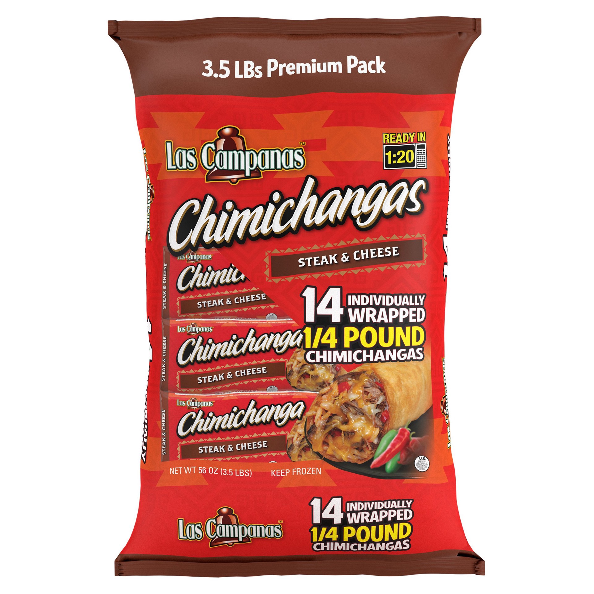 slide 1 of 1, Las Campanas Steak and Cheese Chimichangas, 14 ct