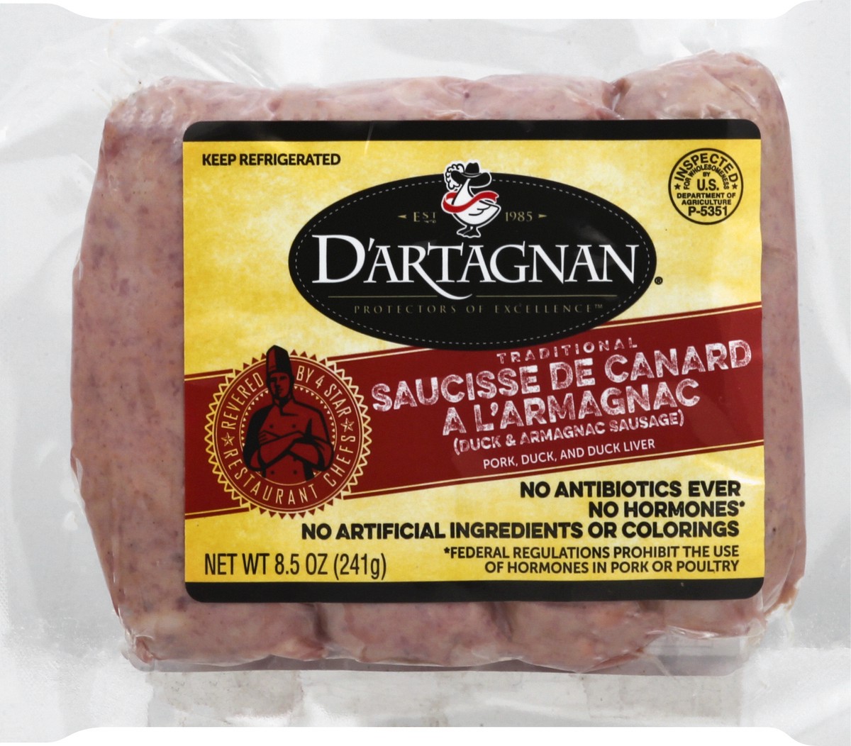 slide 1 of 8, D'Artagnan Traditional Duck & Armagnac Sausage 8.5 oz, 8.5 oz