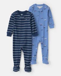 Toddler Boy 2-Pack Boat Snug Fit 1-Piece Pajama Set - Blue Blue 4T