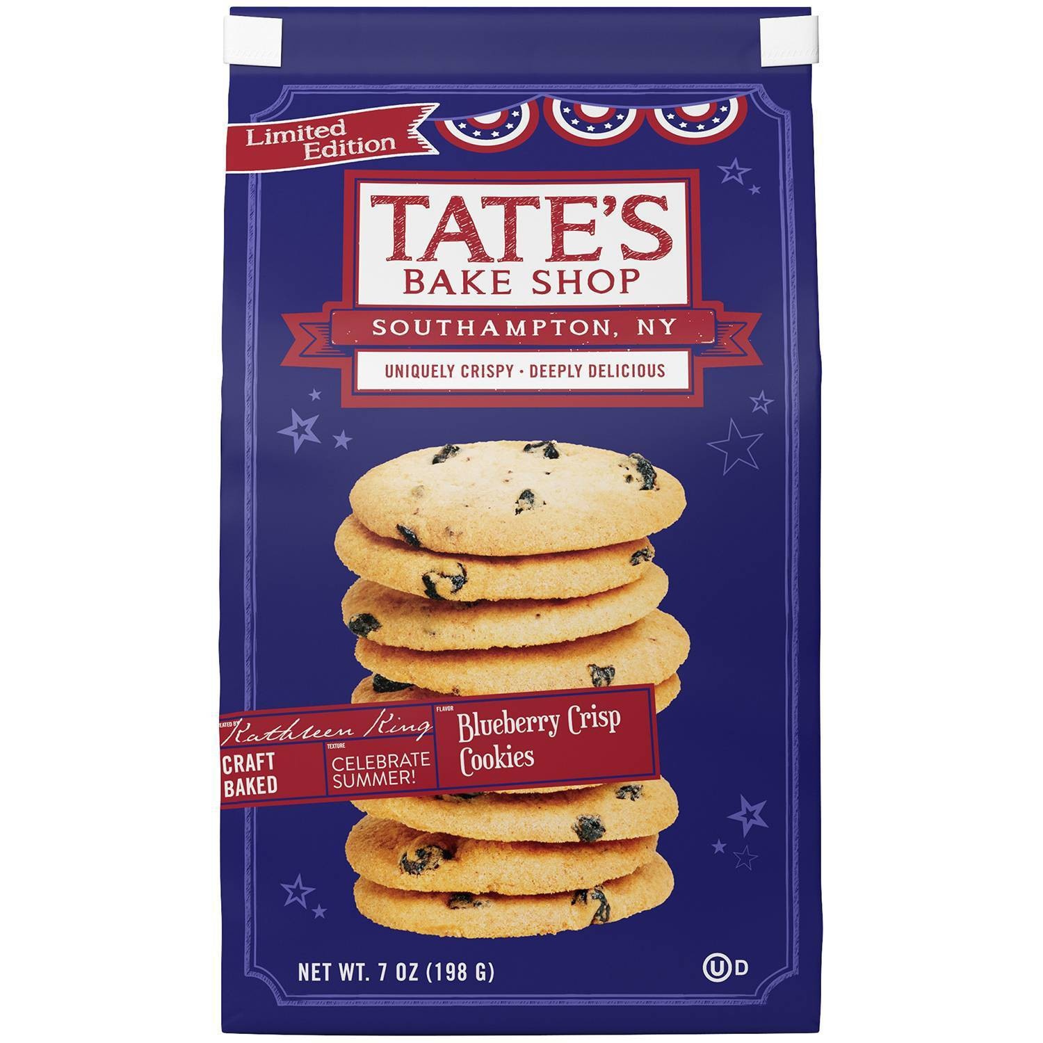 slide 1 of 1, Tate's Bake Shop Tate's Bakeshop Blueberry Crisp Limited Edition Cookies, 7 oz
