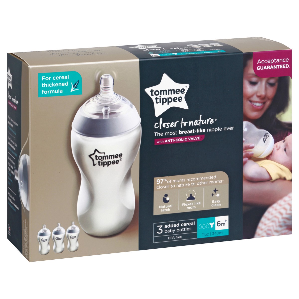 slide 5 of 9, Tommee Tippee Closer to Nature 3 Pack 6m+ Added Cereal Baby Bottles 3 ea, 3 ct