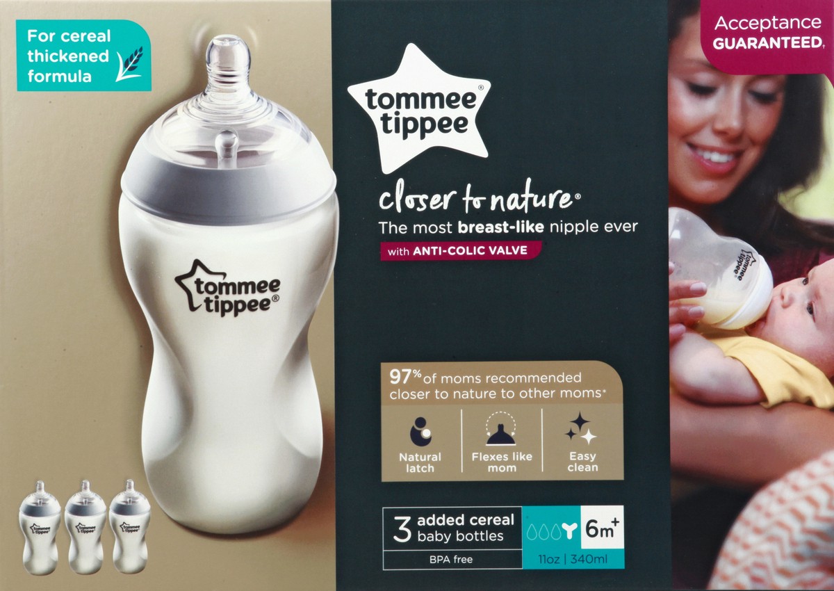 slide 1 of 9, Tommee Tippee Closer to Nature 3 Pack 6m+ Added Cereal Baby Bottles 3 ea, 3 ct