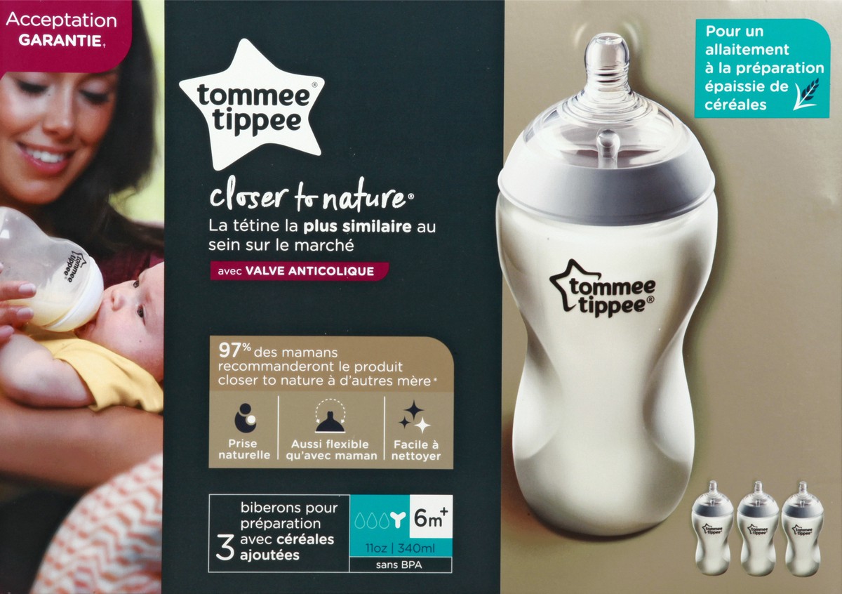 slide 3 of 9, Tommee Tippee Closer to Nature 3 Pack 6m+ Added Cereal Baby Bottles 3 ea, 3 ct