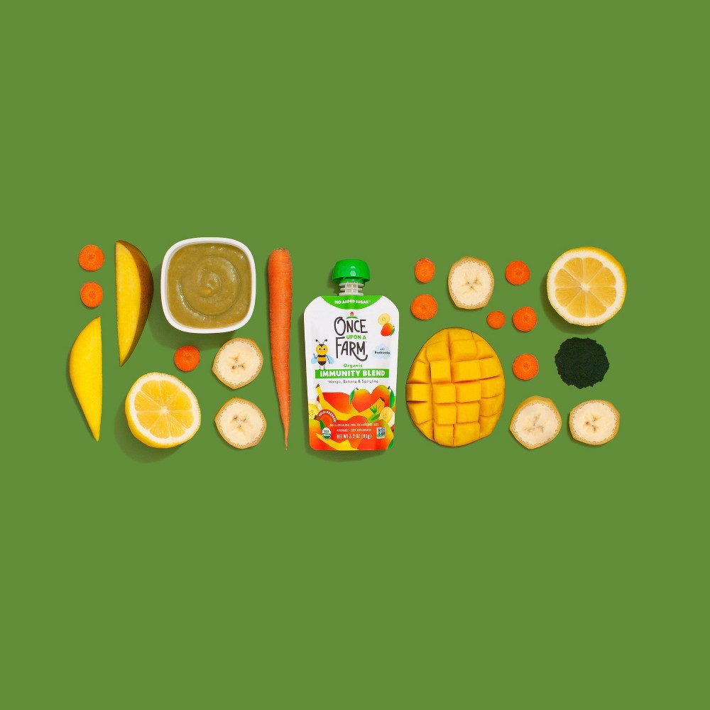 slide 6 of 6, Once Upon a Farm Organic Immunity Blend Mango Banana Spirulina Kids' Snack - 3.2oz Pouch, 3.2 oz