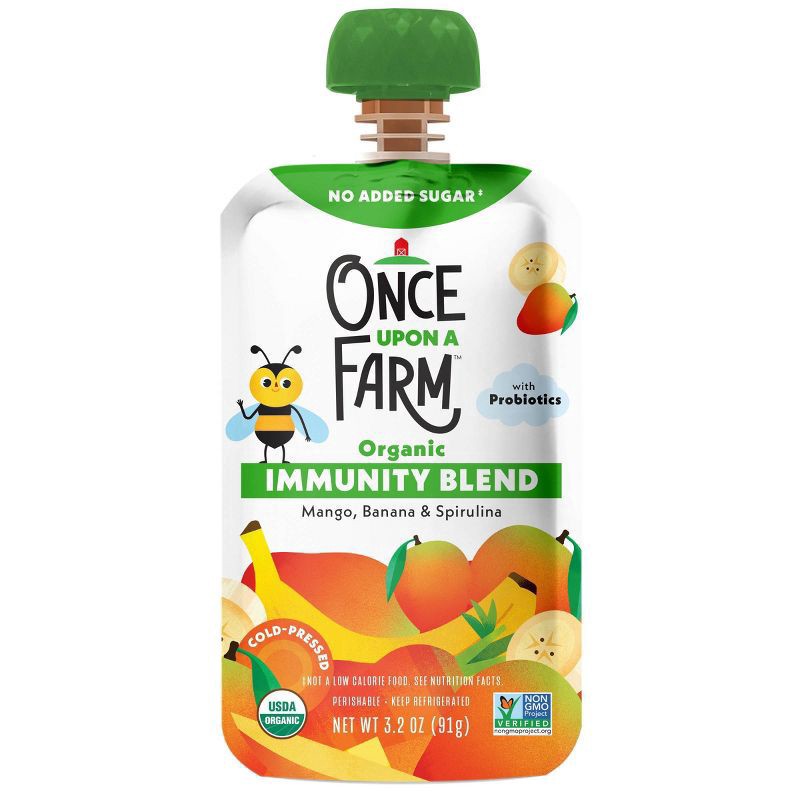 slide 1 of 6, Once Upon a Farm Organic Immunity Blend Mango Banana Spirulina Kids' Snack - 3.2oz Pouch, 3.2 oz