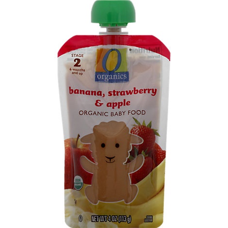 slide 1 of 1, O Organics Organic Baby Food Stage 2 Banana Strawberry & Apple, 4 oz