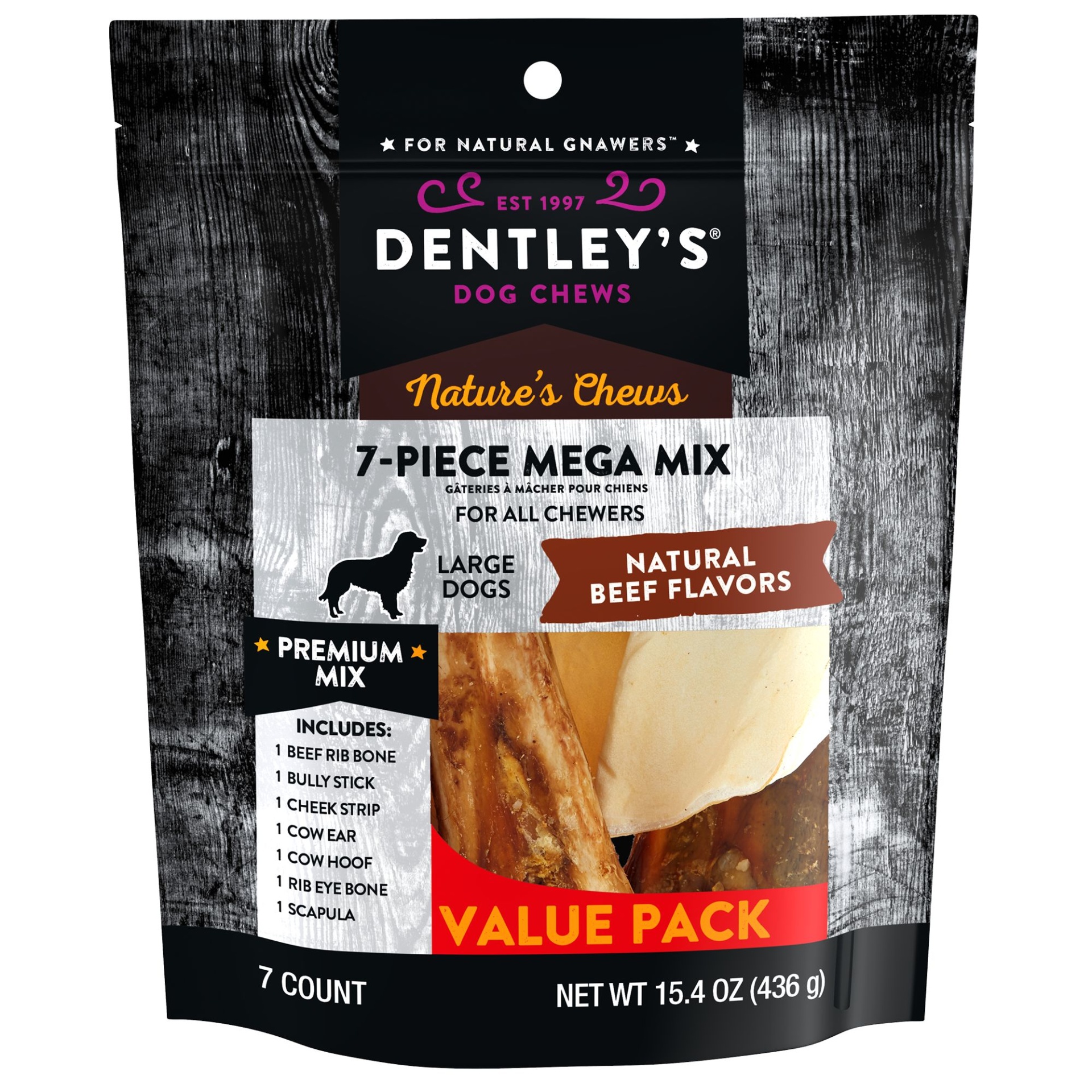 slide 1 of 1, Dentley's Nature's Chews 6-Mighty Mix Variety Pack Dog Chew - 6 Count, LG