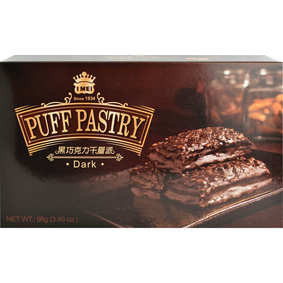 slide 1 of 1, I Mei Puff Pastry Dark Chocolate, 98 gram