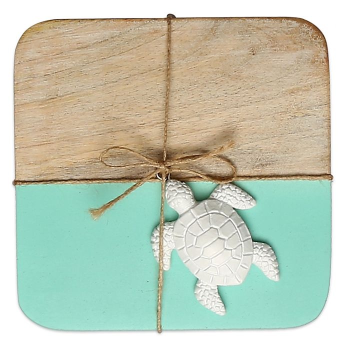 slide 1 of 1, Thirstystone Colorblock Mango Wood Coasters - Aqua, 4 ct