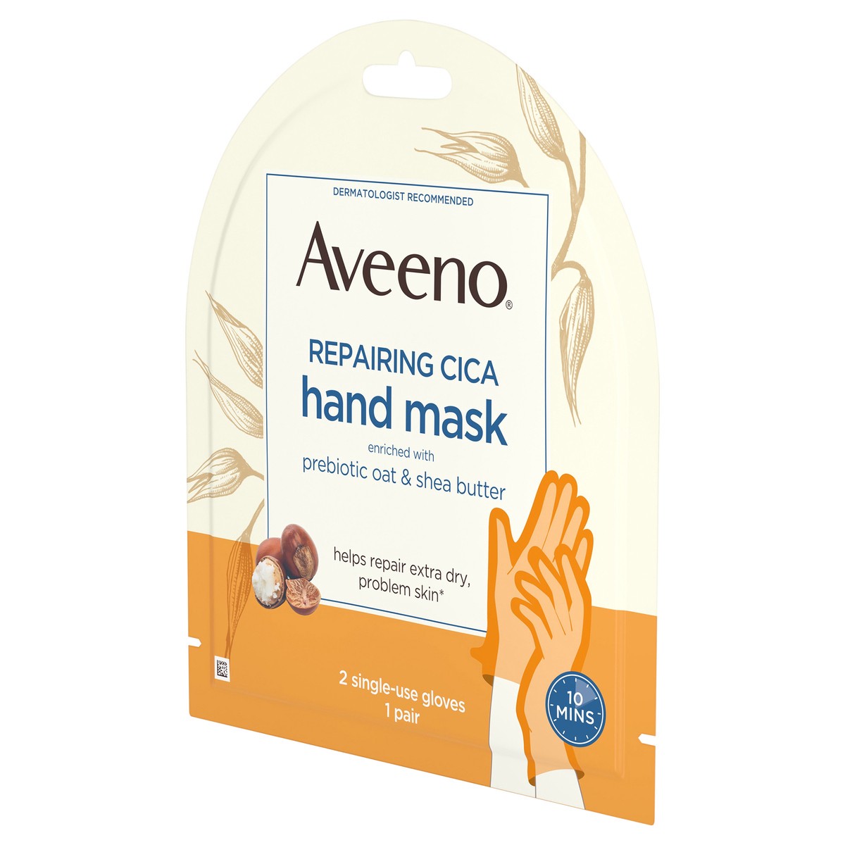 slide 6 of 7, Aveeno Repairing CICA Hand Mask with Prebiotic Oat and Shea Butter for Extra Dry Skin, Paraben-Free and Fragrance-Free, 1 Pair of Single-Use Gloves, 1 ct