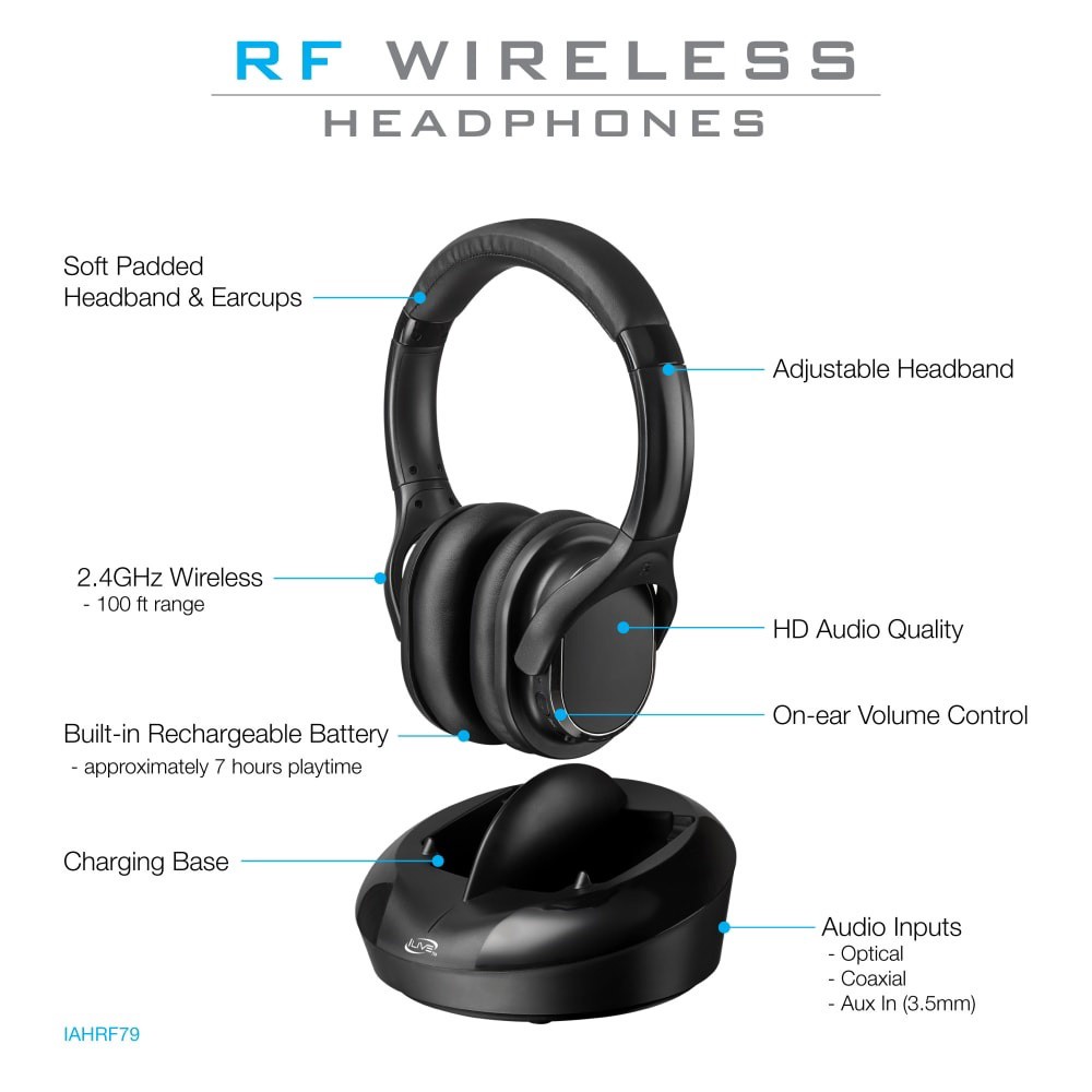 slide 4 of 4, Ilive Rf Wireless Over-Ear Headphones - Black, 1 ct