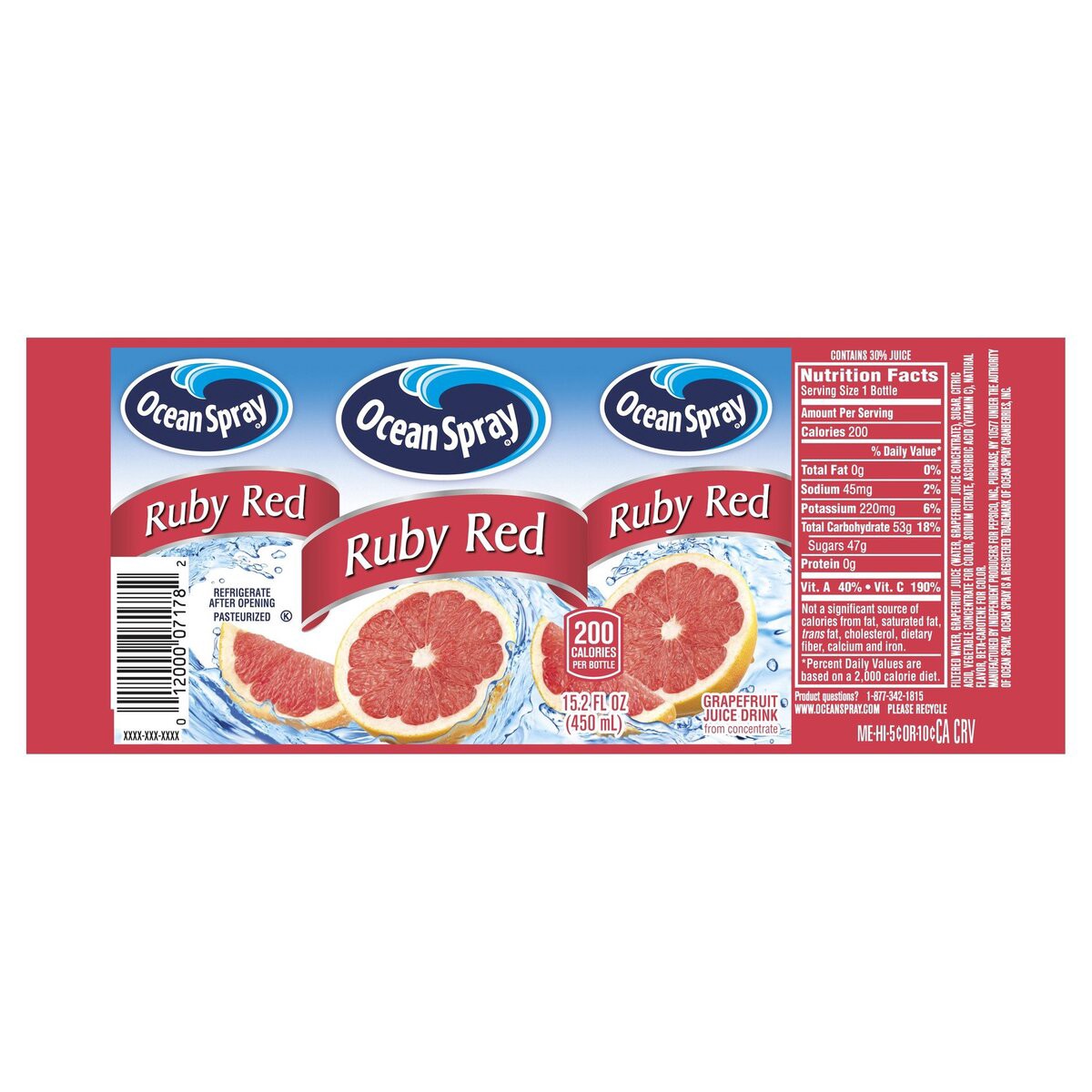 slide 6 of 7, Ocean Spray Pepsi Ocean Spray Ruby Red Grape Fruit, 15.2 fl oz