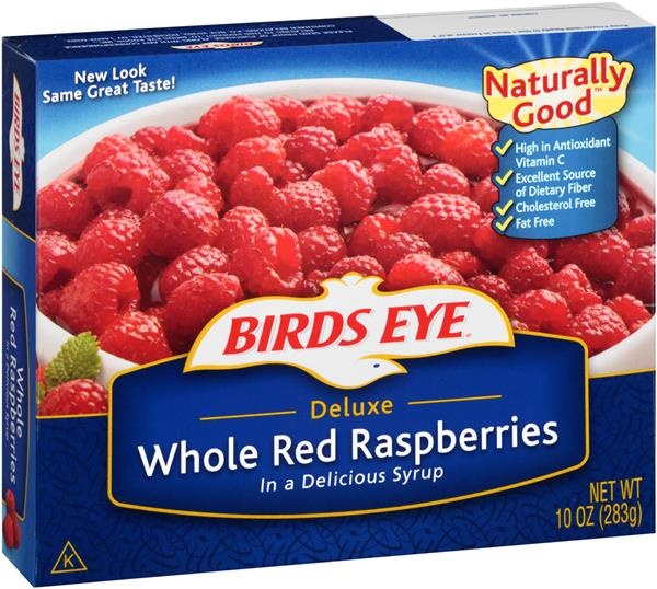 slide 1 of 1, Birds Eye Deluxe Whole In Syrup Red Raspberries, 10 oz