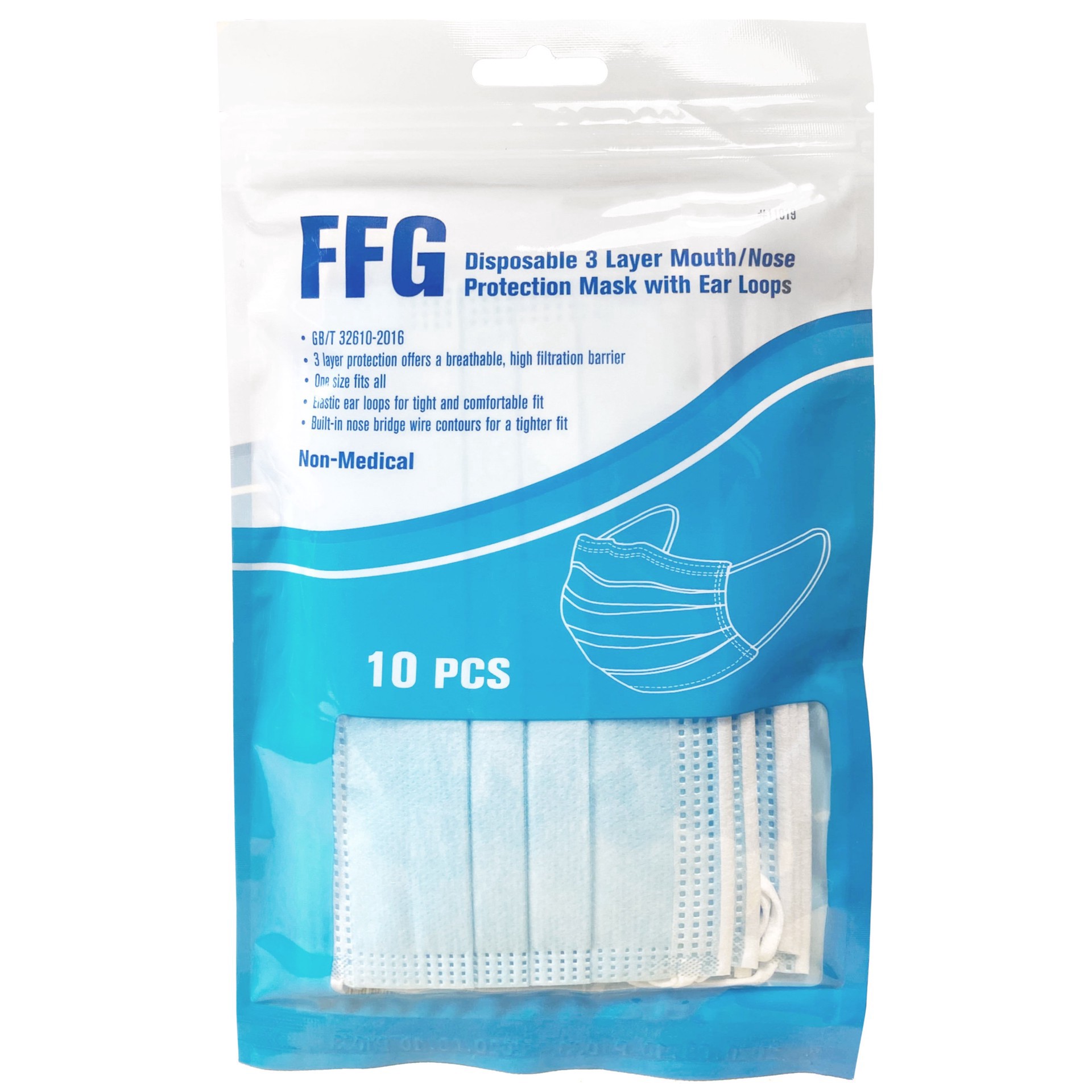 slide 1 of 1, FFG 3 Ply Face Mask with Ear Loops, 10 ct