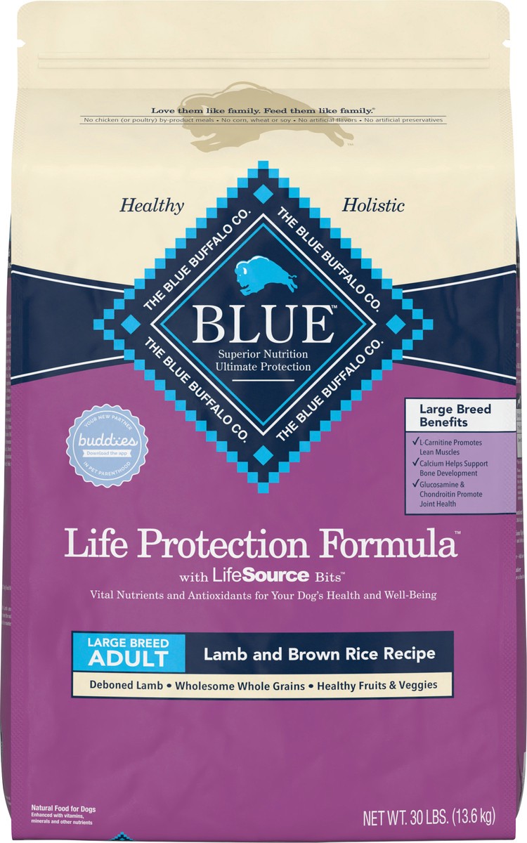 slide 2 of 10, Blue Buffalo Life Protection Formula Natural Adult Large Breed Dry Dog Food, Lamb and Brown Rice 30-lb, 30 lb