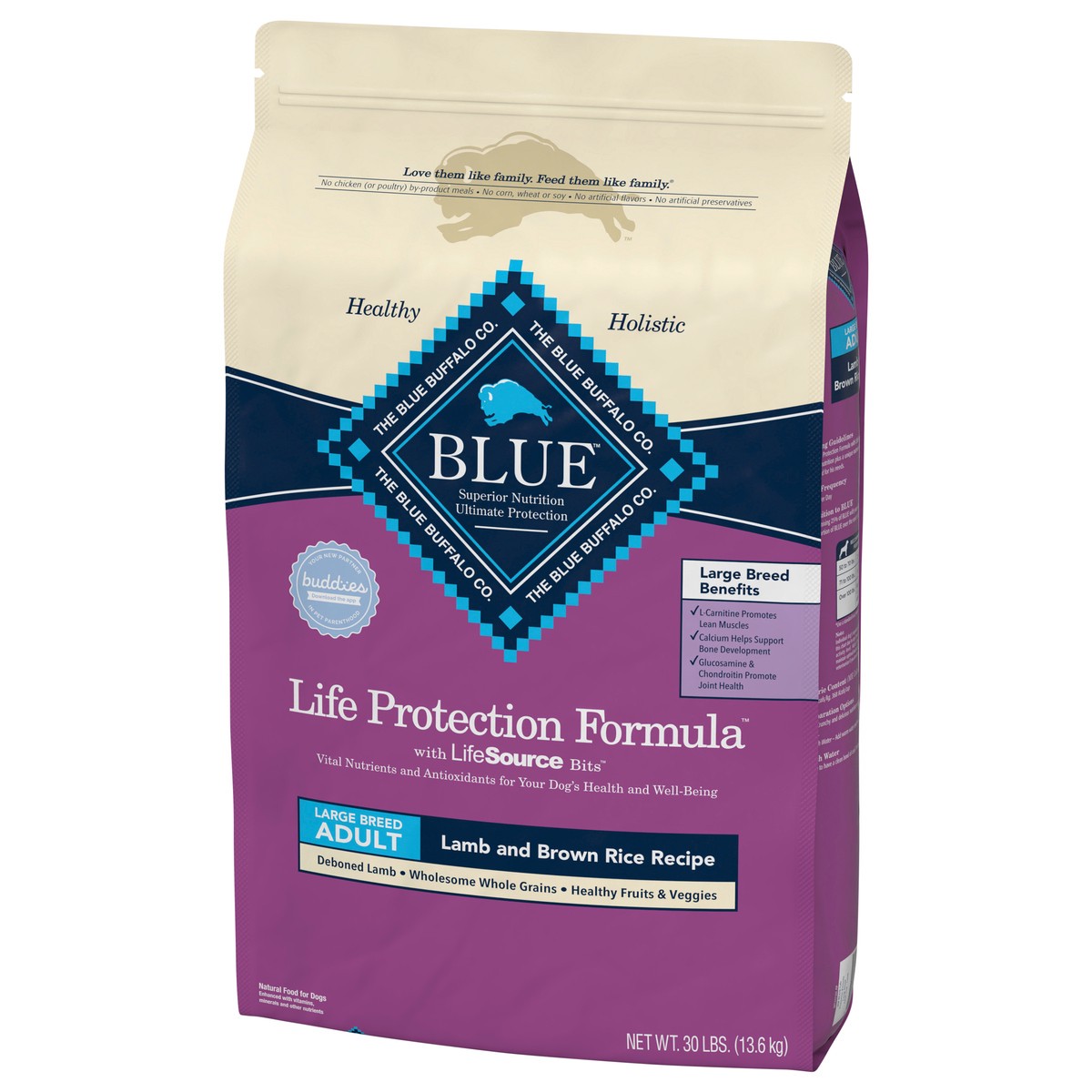 slide 5 of 10, Blue Buffalo Life Protection Formula Natural Adult Large Breed Dry Dog Food, Lamb and Brown Rice 30-lb, 30 lb