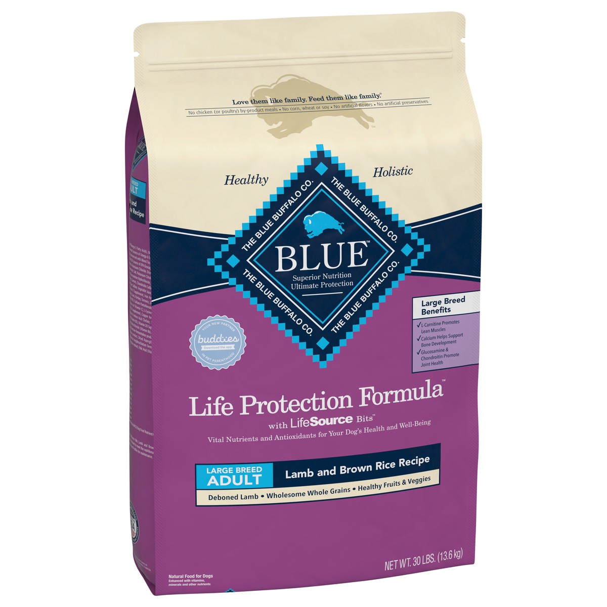 slide 7 of 10, Blue Buffalo Life Protection Formula Natural Adult Large Breed Dry Dog Food, Lamb and Brown Rice 30-lb, 30 lb