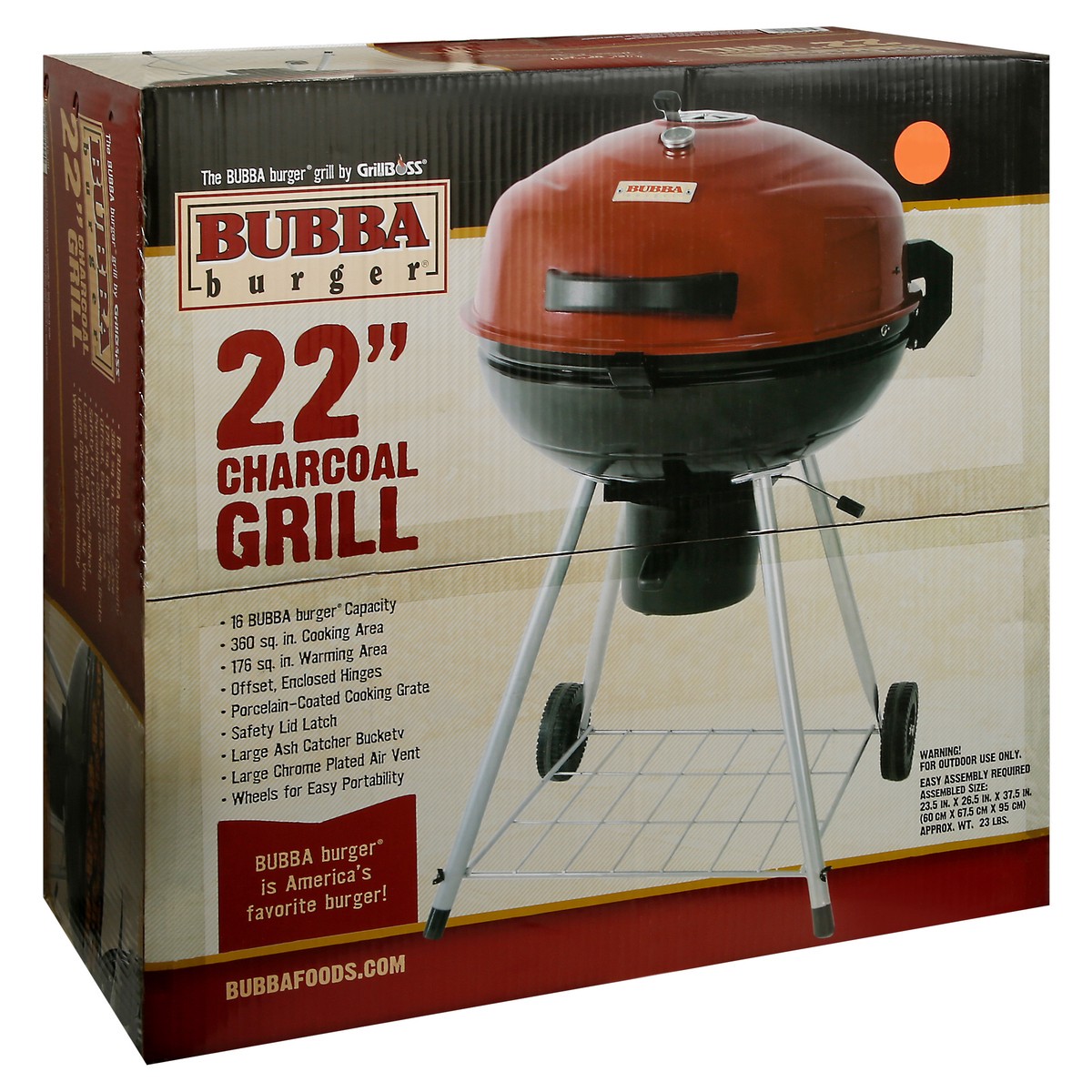 slide 2 of 9, BUBBA Burger 22 Inch Charcoal Grill 1 ea Box, 22 in