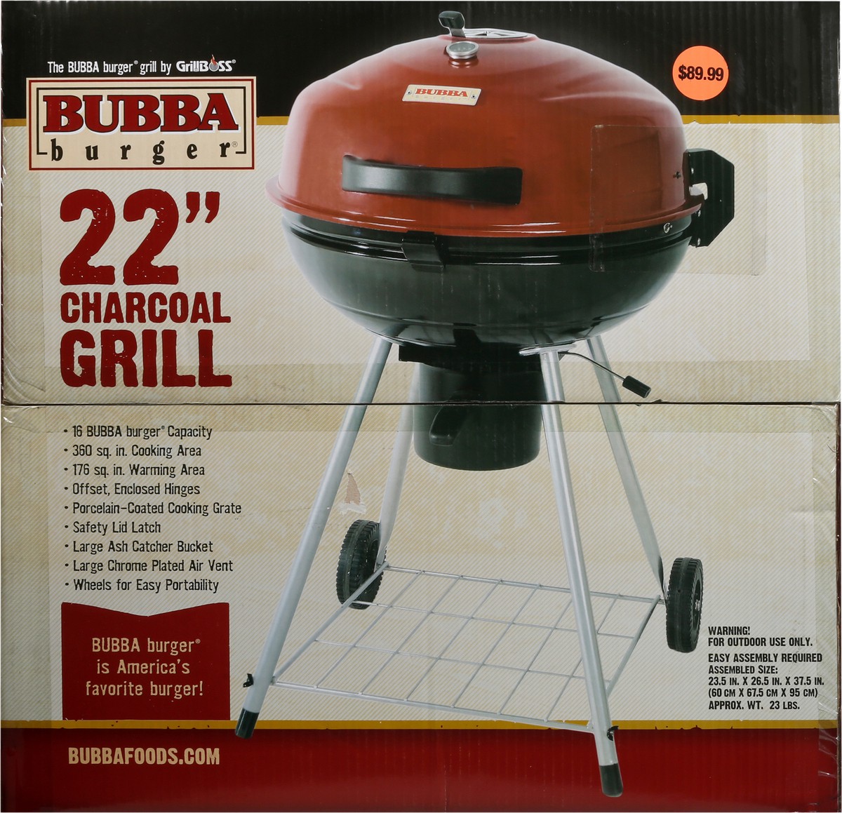 slide 6 of 9, BUBBA Burger 22 Inch Charcoal Grill 1 ea Box, 22 in