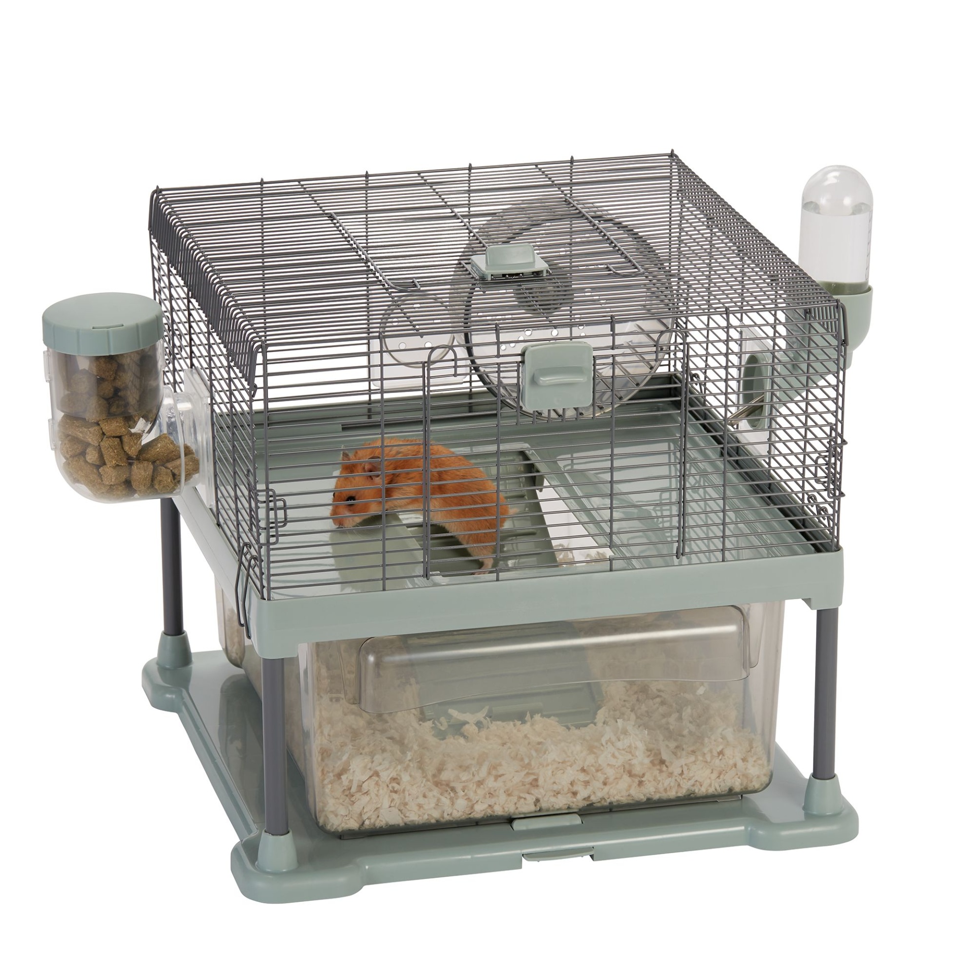 slide 1 of 1, Full Cheeks Quick Clean Small Pet Habitat - Includes Cage, Wheel, Food Dispense, & Water Bott, 23.7l x 18.1 inw x 16.6 inh in