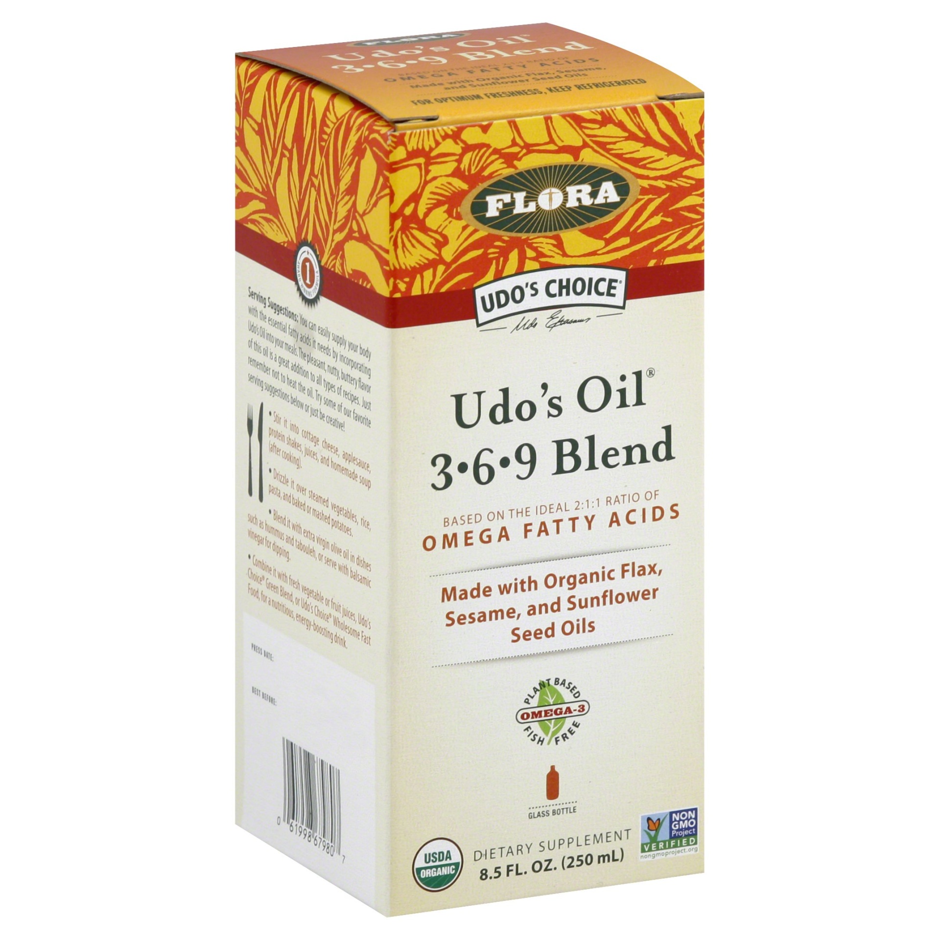 slide 1 of 1, Flora Udos Choice Oil 3-6-9 Blend, 8.5 oz