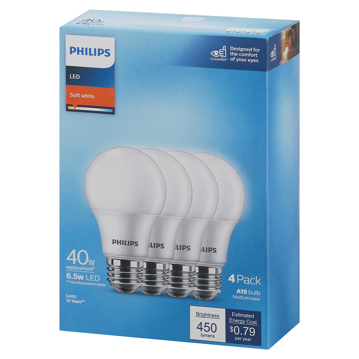 slide 4 of 9, Philips 6.5-Watt (40-Watt) A19 Led Light Bulbs, 4 ct