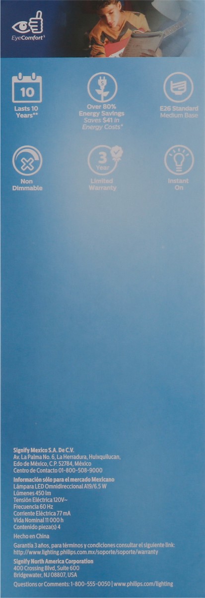 slide 9 of 9, Philips 6.5-Watt (40-Watt) A19 Led Light Bulbs, 4 ct