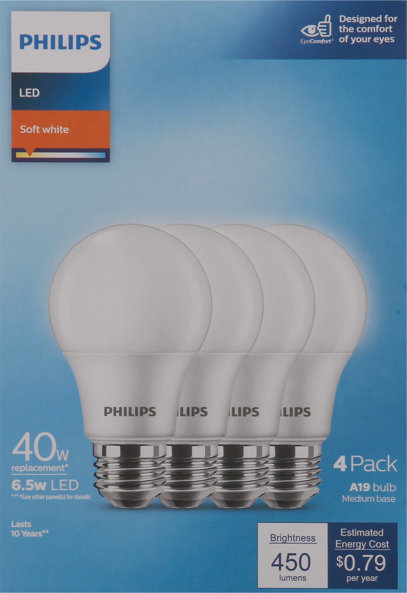 slide 5 of 9, Philips 6.5-Watt (40-Watt) A19 Led Light Bulbs, 4 ct