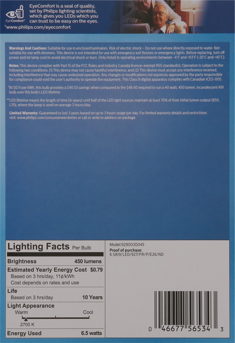 slide 6 of 9, Philips 6.5-Watt (40-Watt) A19 Led Light Bulbs, 4 ct