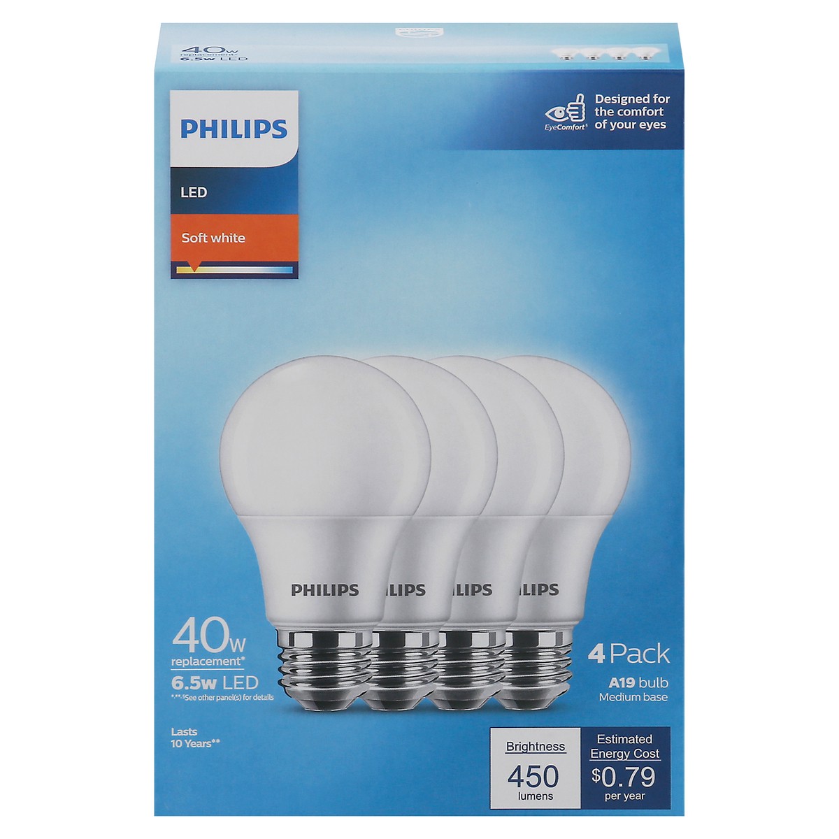 slide 2 of 9, Philips 6.5-Watt (40-Watt) A19 Led Light Bulbs, 4 ct
