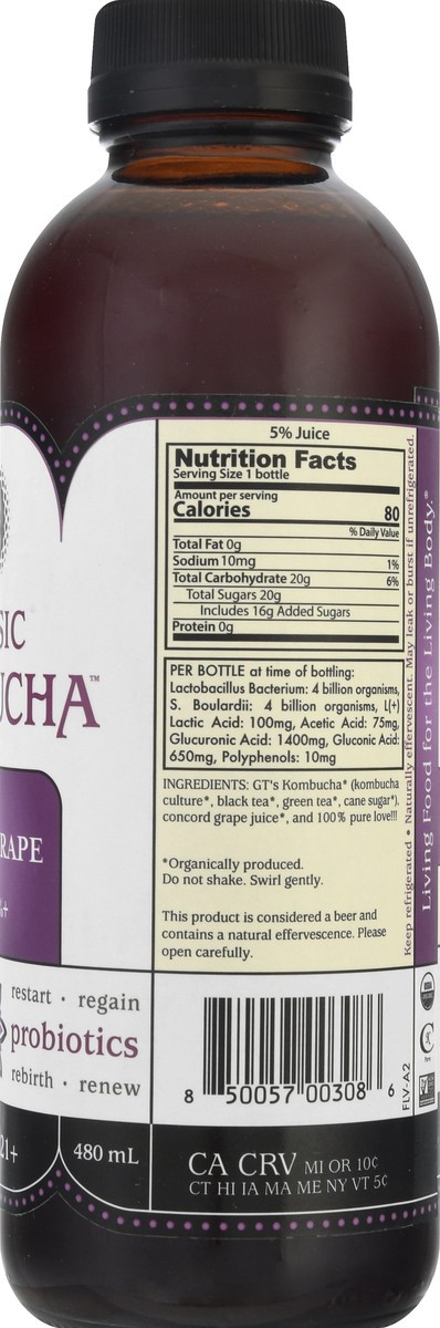 slide 10 of 13, GT's Classic Divine Grape Kombucha 16.2 oz, 16 oz