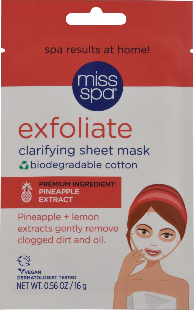 slide 2 of 13, Miss Spa Exfoliate Clarifying Sheet Mask 0.56 oz, 0.56 oz