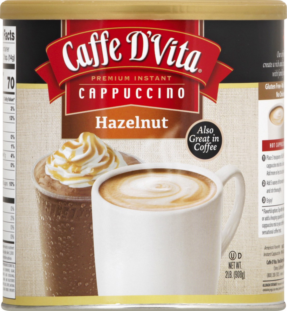 slide 8 of 13, Caffe D'Vita Premium Instant Hazelnut Cappuccino - 2 lb, 2 lb