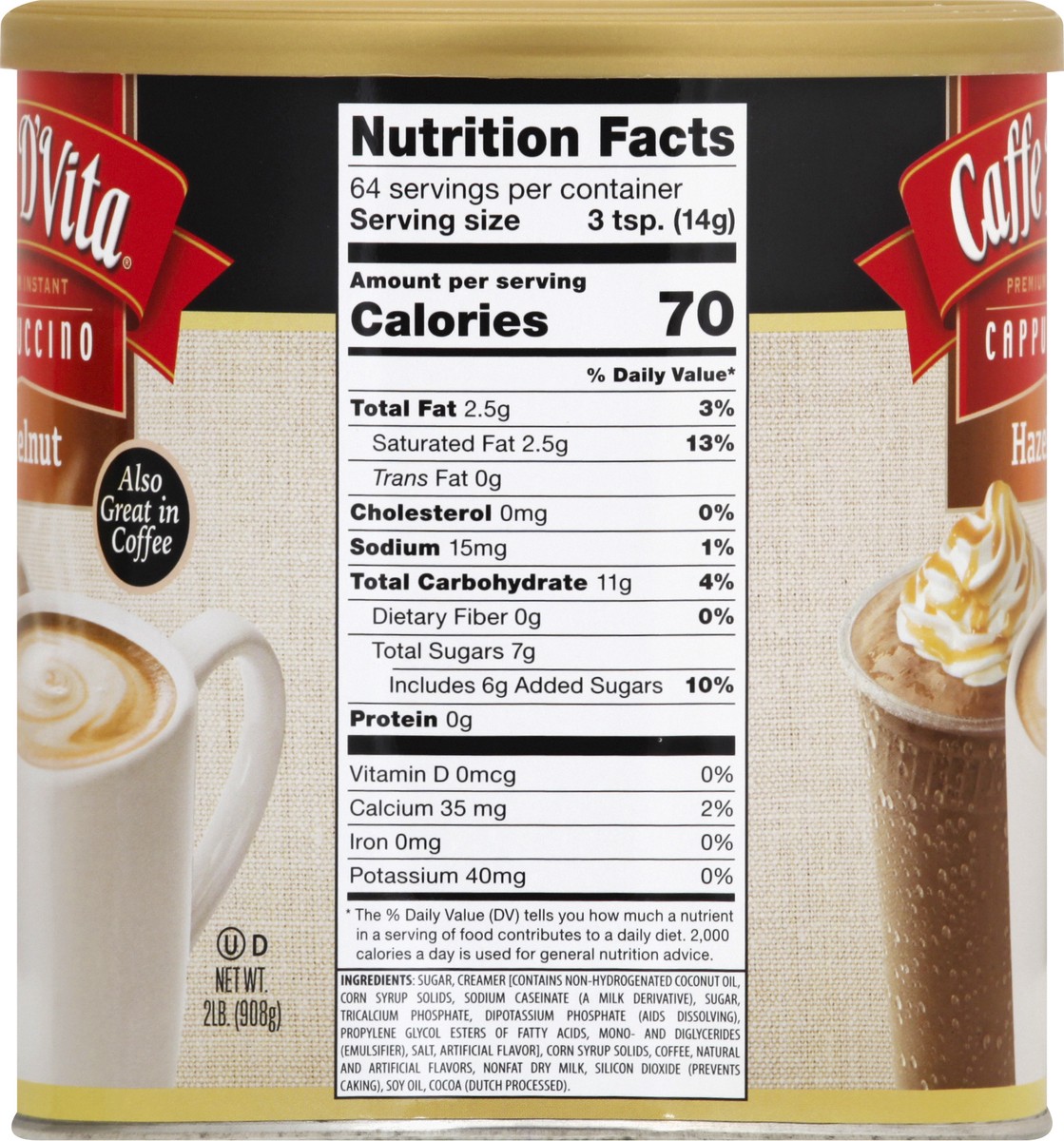 slide 6 of 13, Caffe D'Vita Premium Instant Hazelnut Cappuccino - 2 lb, 2 lb