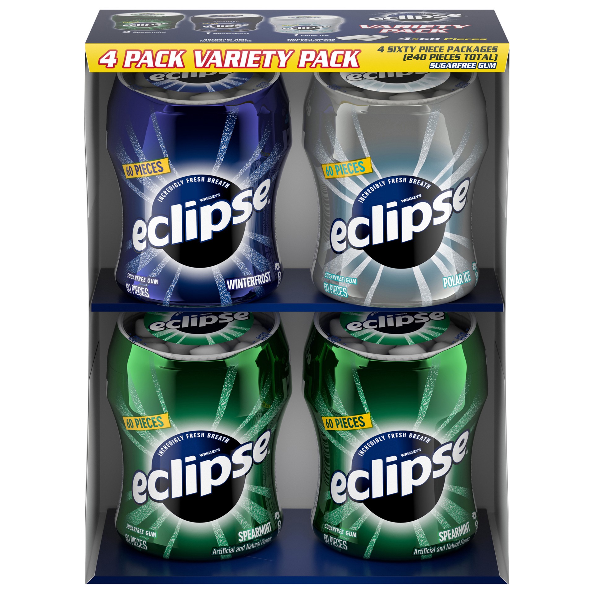 slide 1 of 5, Eclipse Variety Pack Sugarfree Gum, 2.9-Ounce 60 piece bottle (Pack Of 4), 240 pc