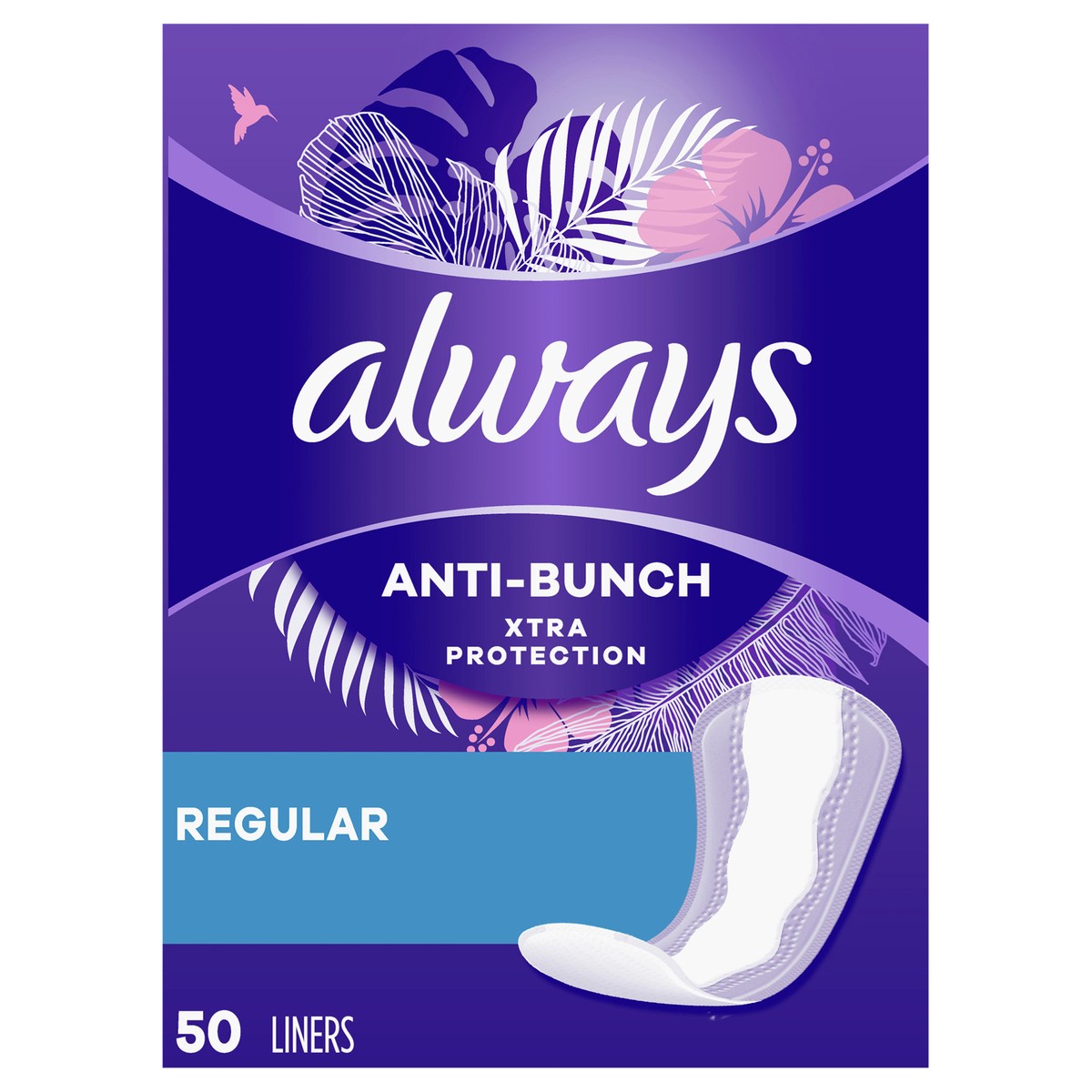 slide 1 of 4, Always Anti-Bunch Xtra Protection Regular Liners 50 ea, 50 ct