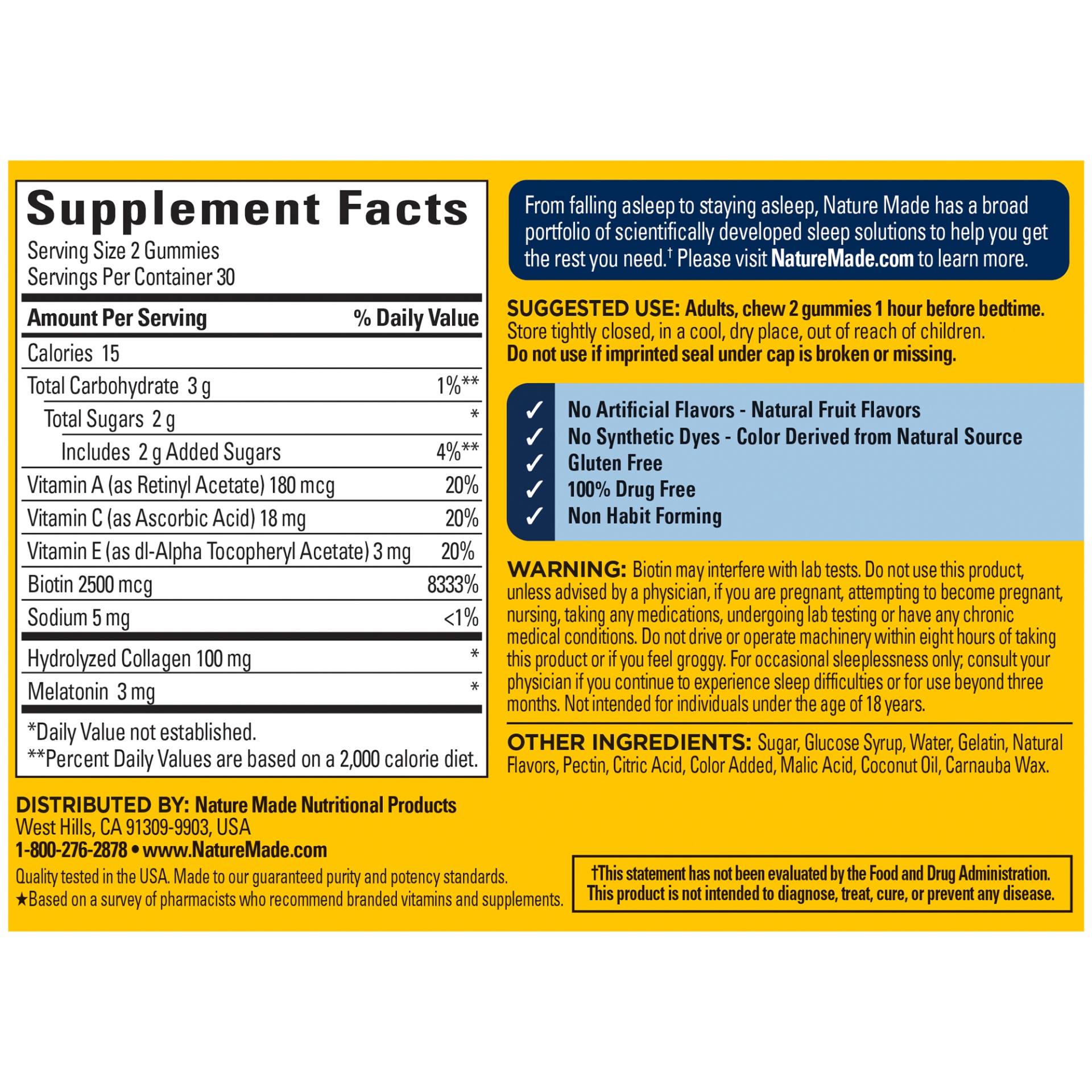 slide 2 of 6, Nature Made Sleep & Beauty Vitamins, Melatonin 3 mg Helps You Fall Asleep Faster, Biotin May Help Support Healthy Hair, Skin, and Nails, Plus Hydrolyzed Collagen, Vitamins A, C, and E, 60 Gummies, 60 ct