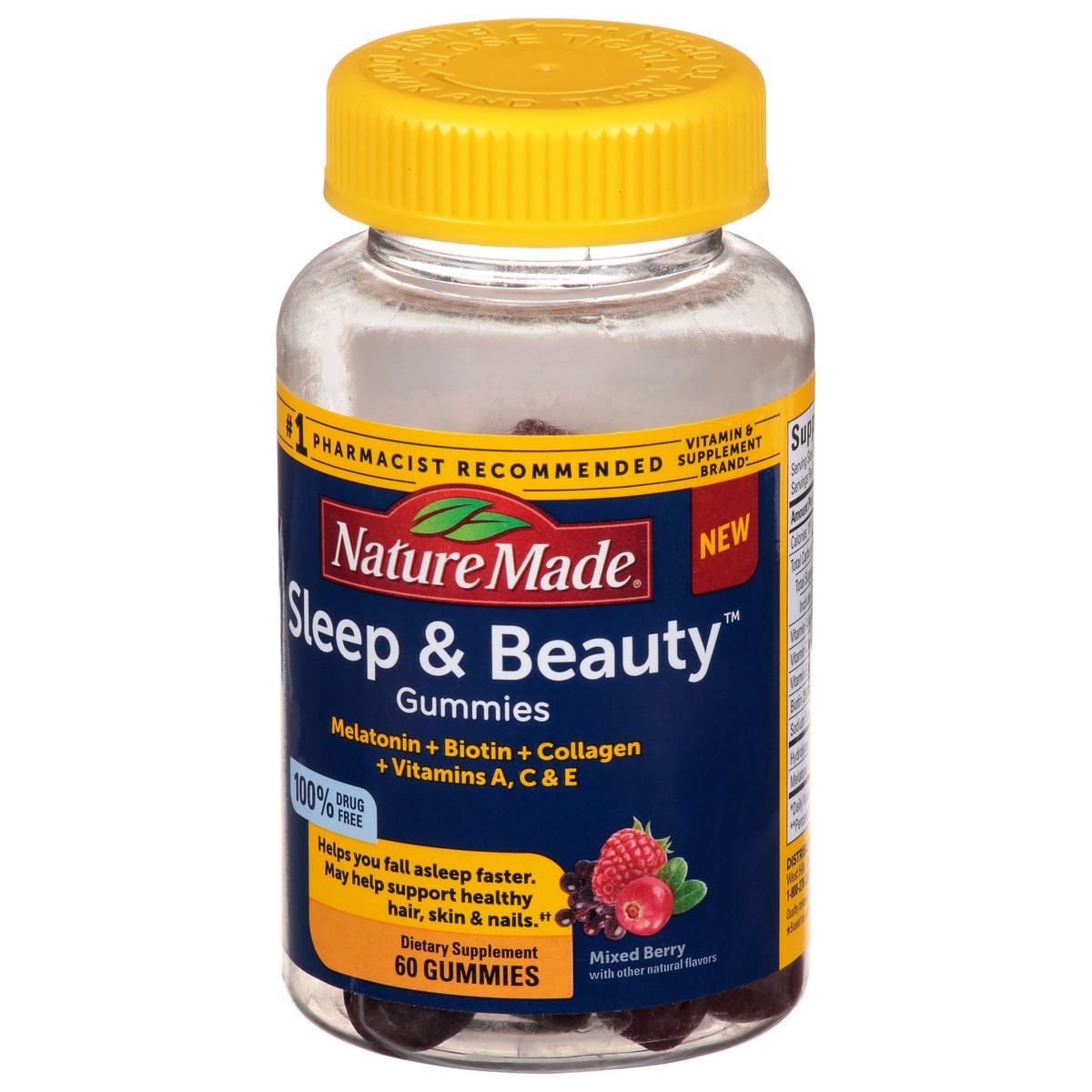 slide 3 of 10, Nature Made Sleep & Beauty Vitamins, Melatonin Helps You Fall Asleep Faster, Biotin May Help Support Healthy Hair, Skin, and Nails, Plus Hydrolyzed Collagen, Vitamins A, C, and E, 60 Gummies, 60 ct