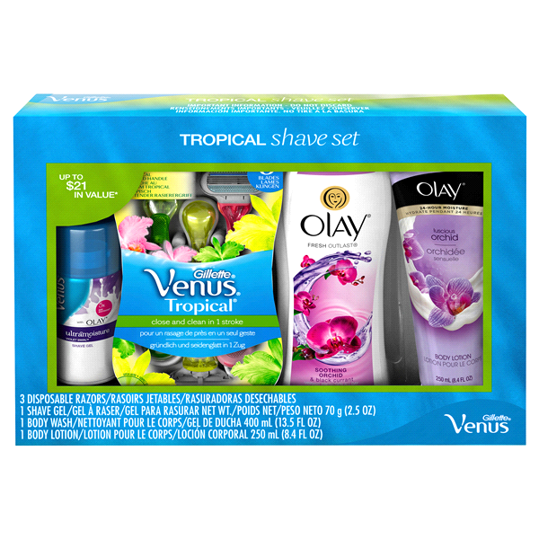 slide 1 of 1, Gillette Venus Womens Razor And Olay Tropical Female Shave Gift Set, 1 ct