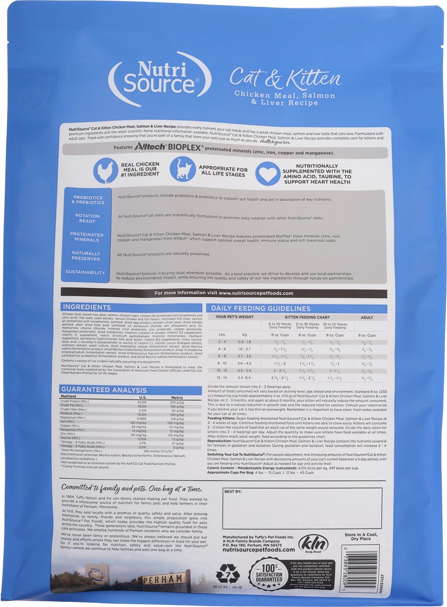 slide 12 of 14, NutriSource with Wholesome Grains For All Life Stages Chicken Meal, Salmon & Liver Recipe Cat Food 12 lb, 192 oz