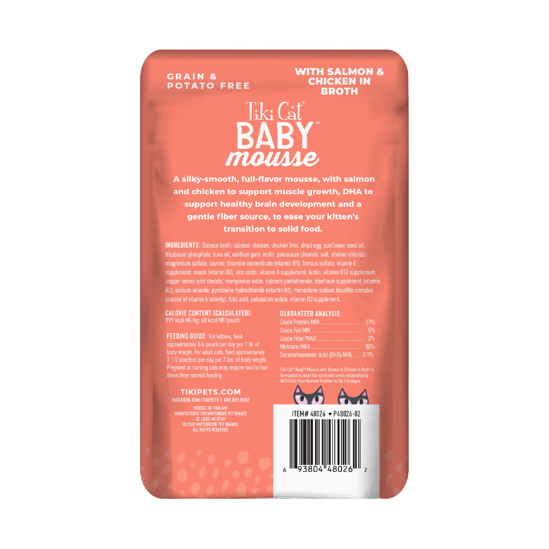 slide 5 of 9, Tiki Cat Baby Mousse Wet Cat Food for Kittens, Salmon & Chicken, 2.4 oz. Pouch, 2.4 oz