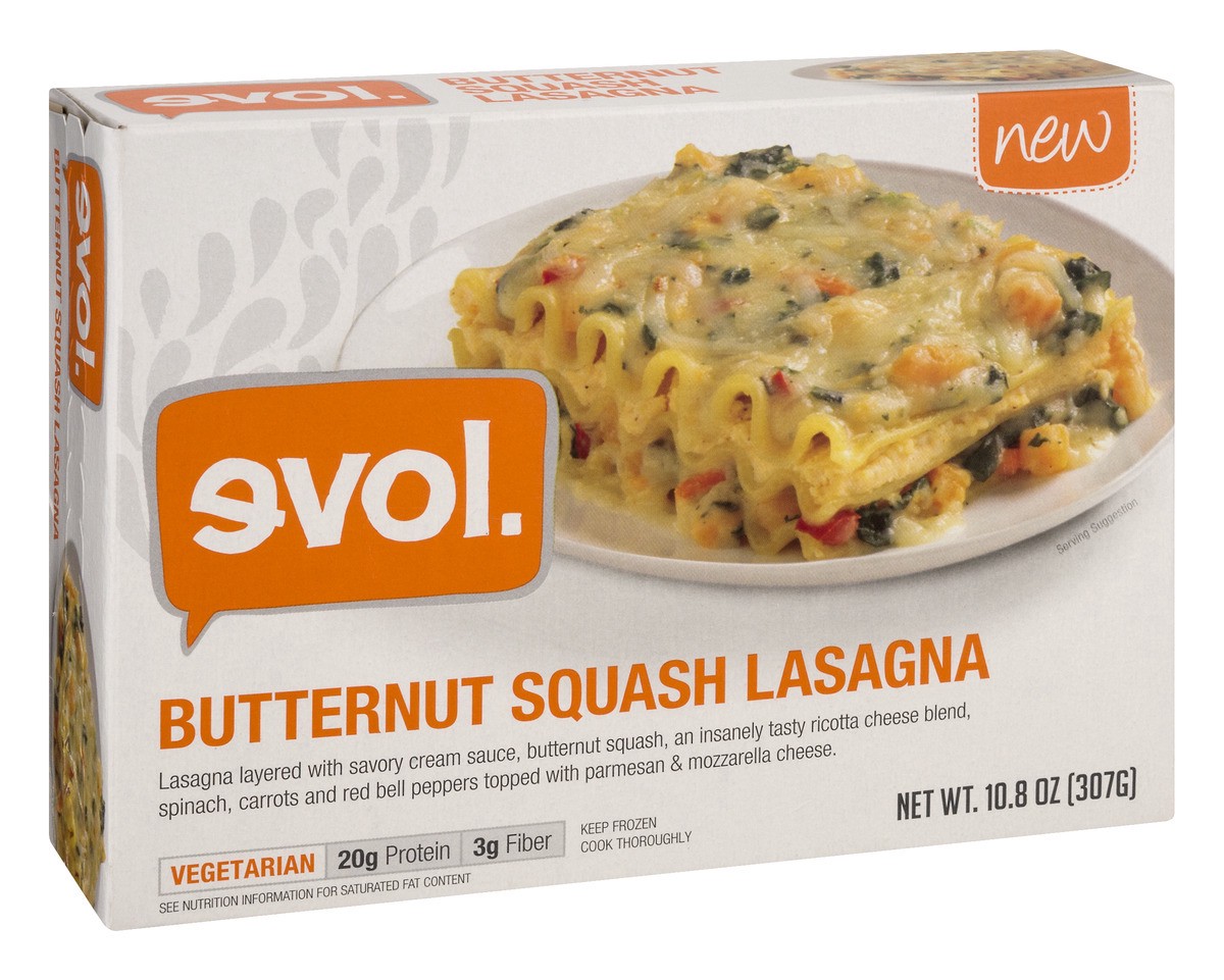 slide 2 of 9, Evol Butternut Squash Lasagna, Vegetarian, Single Serve, Frozen Meal, 10.8 oz., 10.8 oz