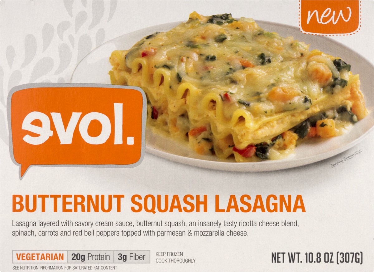 slide 8 of 9, Evol Butternut Squash Lasagna, Vegetarian, Single Serve, Frozen Meal, 10.8 oz., 10.8 oz