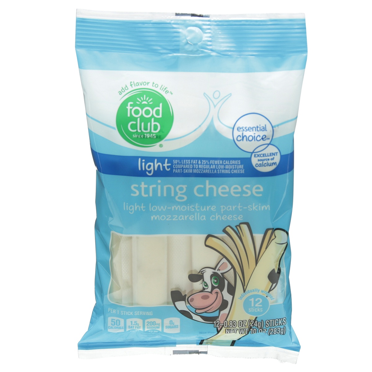 slide 1 of 10, Food Club Light Low-moisture Part-skim Mozzarella String Cheese, 12 ct; 10 oz