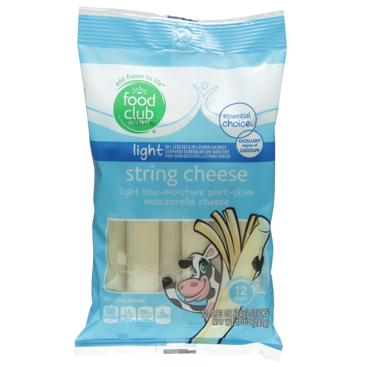 slide 9 of 10, Food Club Light Low-moisture Part-skim Mozzarella String Cheese, 12 ct; 10 oz