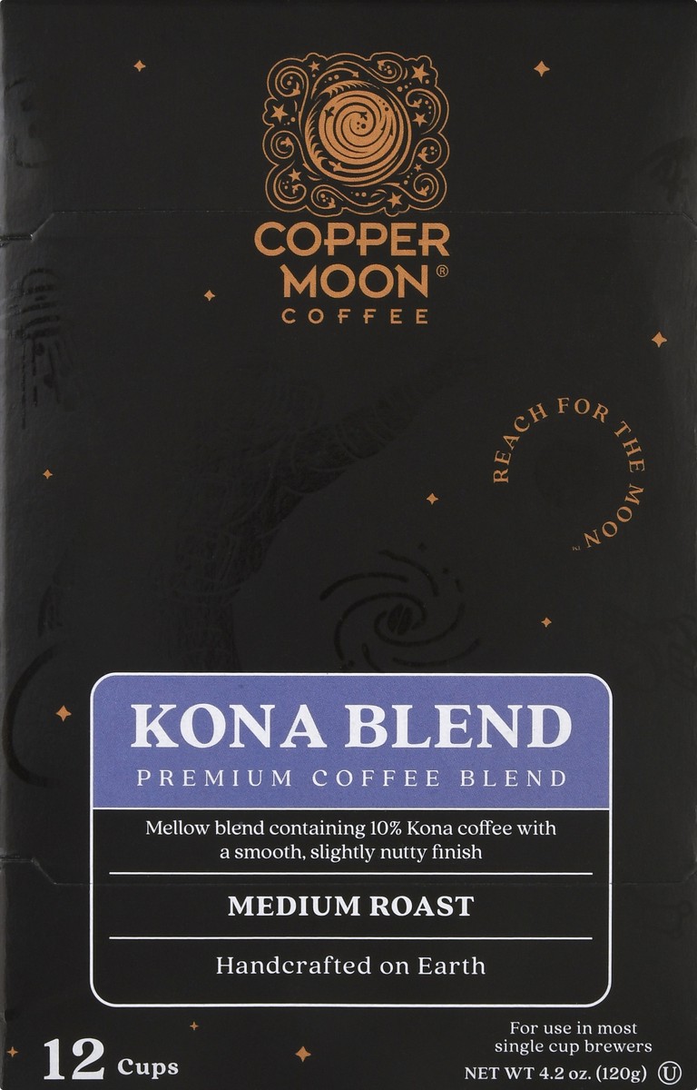 slide 4 of 10, Copper Moon Medium Roast Cups Kona Blend Coffee 12 ea, 12 ct