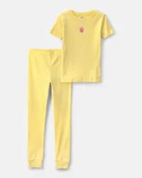 Carter's Girls Strawberry 100% Cotton Snug Fit 2-Piece Pajama Set - Yellow - Size 6