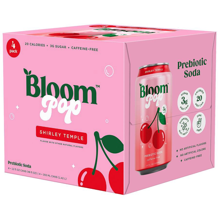 slide 1 of 5, Bloom Pop Shirley Temple Prebiotic Soda, 4-pack Cans, 4 ct; 12 fl oz